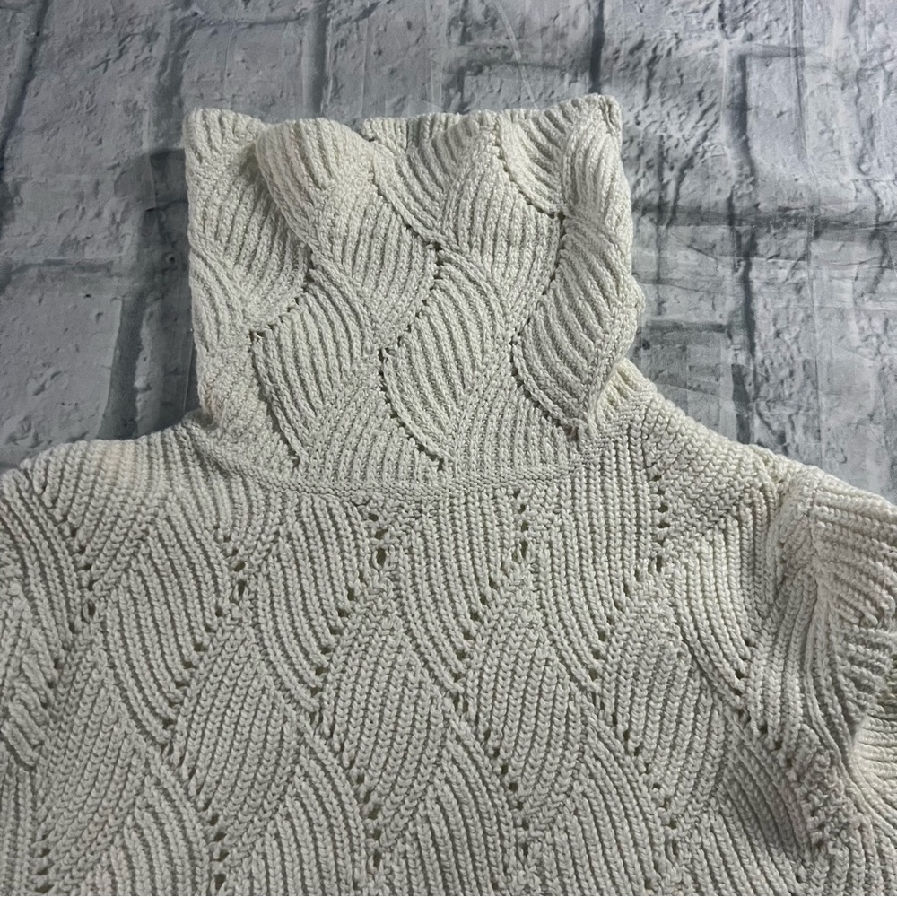 Sundance Champlain Turtleneck Cotton Silk Blend Scallop Hem Sweater Off White - Picture 6 of 9
